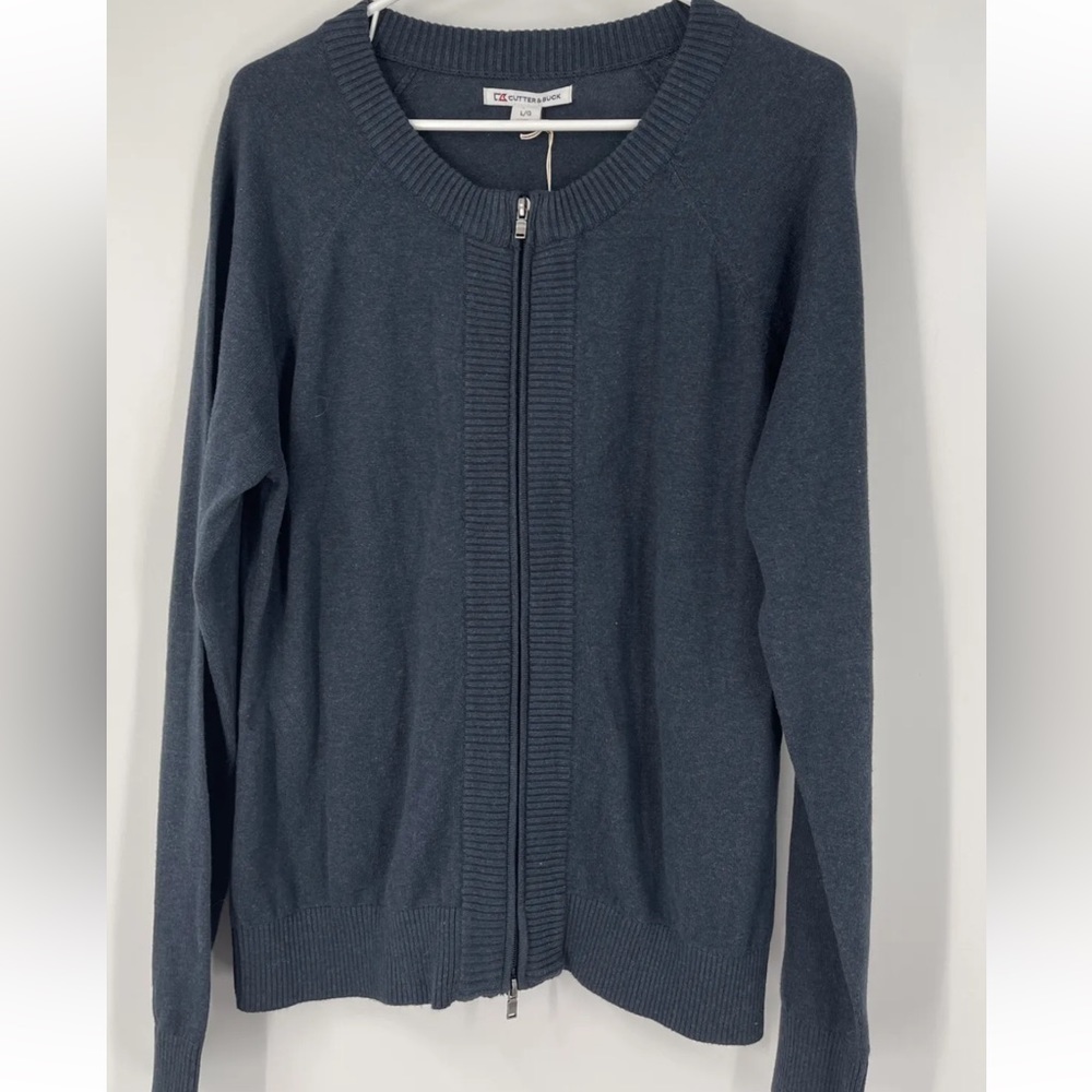 Cutter & Buck Women’s Full Zip Blue Cotton Cardigan Sweater Too L